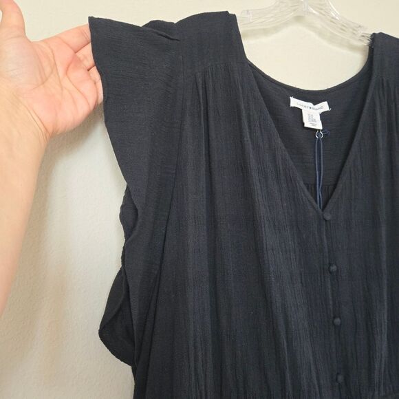 Lucky Brand Black Flutter Sleeves V-Neck Tiered Midi Dress Size 2X - Picture 3 of 10